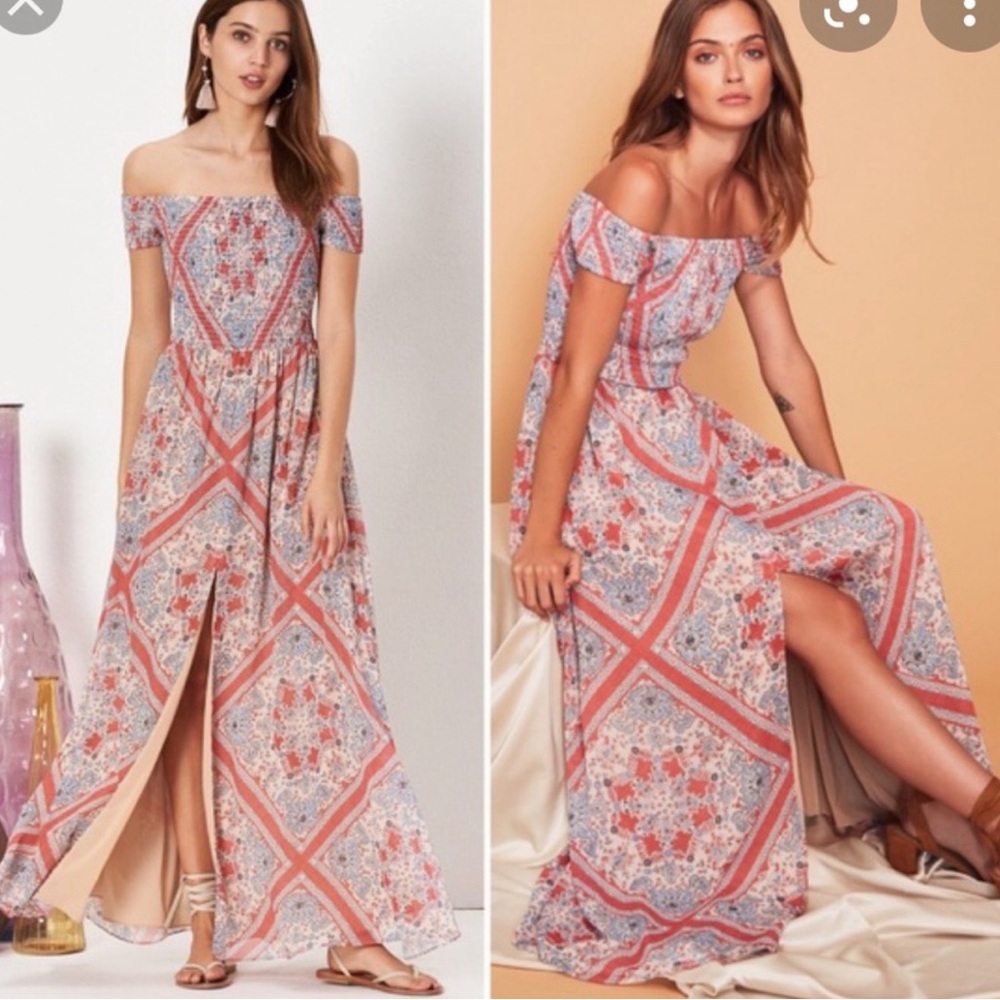 Tularosa Henderson Maxi dress large L smocked off shoulder paisley hot